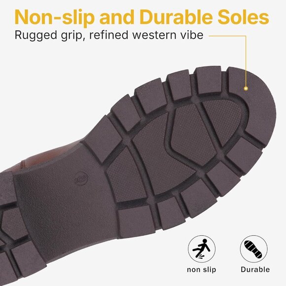 Vepose Women's Mocha Faux Chelsea Leather Lug Sole Elastic Slip on Ankle Booties - Picture 7 of 9